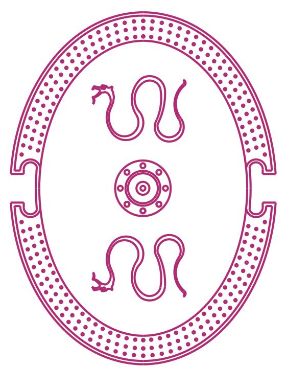 Ασπίδα «Βοιωτικού» τύπου βασιζμένη σε παραστάσεις του ζωγράφου Εξεκία (Βρεταννικό Μουσειο) - Boetian Shield, based on pottery representations of Exekias painter (British Museum). Design by Nikolakopoulos Dimitris, Architect